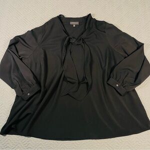 Lane Bryant Black Tie Neck Blouse Plus Size 26/28 EUC